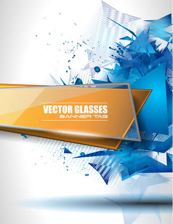 Glass Banner with Abstract Shape and glossy effect with transparent shadows. Idea to use as adtertisement panel, infographic backgrpund, item showcase and so onのイラスト素材