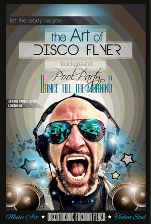 Disco Night Club Flyer layout with DJ shape and music themed elements to use for Event Poster, Club advertisement, Night Contest promotions and Invitations.のイラスト素材