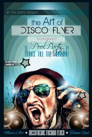 Disco Night Club Flyer layout with DJ shape and music themed elements to use for Event Poster, Club advertisement, Night Contest promotions and Invitations.のイラスト素材