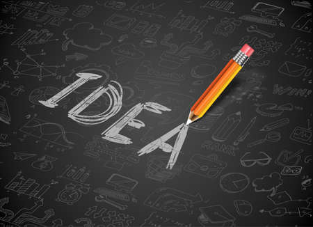Infographic Layout for Brainstorming Concept background with graphs sketches. A lot of hand drawn infographics and related design elements are included plus 3D glossy lamp.のイラスト素材