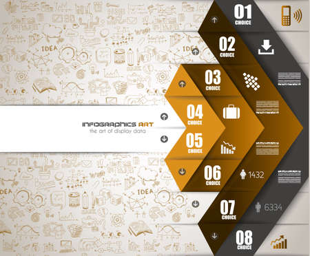 Infographics Teamwork with Business doodles Sketch background: infographics vector elements isolated, . It include lots of icons included graphs, stats, devices,laptops, clouds, concepts and so on.のイラスト素材