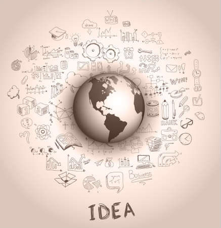 Infographics Teamwork with Business doodles Sketch background: infographics vector elements isolated, . It include lots of icons included graphs, stats, devices,laptops, clouds, concepts and so on.のイラスト素材