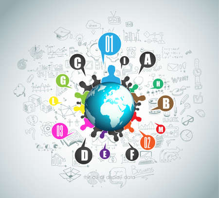 Flat Style Concept for Social Media, Agenda organization and digital marketing fusiness oriented. Ideal for printed material, lfyer, brochures or web banners.のイラスト素材