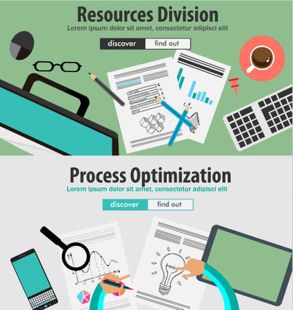 Flat Style Design Concepts for business analytics and winning strategy, finance, brainstorming, career, recruitment,meeting table, staff training.Ideal for printed material or web banners.のイラスト素材