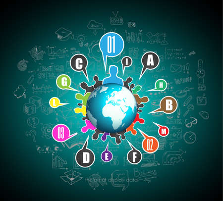 Flat Style Concept for Social Media, Agenda organization and digital marketing fusiness oriented. Ideal for printed material, lfyer, brochures or web banners.のイラスト素材