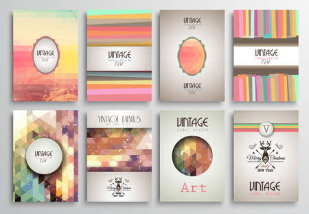 Vintage Styles brochure templates set with Labels. Vintage background to use as frames for advertising. Old dated look.のイラスト素材