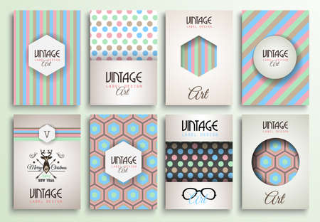 Vintage Styles brochure templates set with Labels. Vintage background to use as frames for advertising. Old dated look.のイラスト素材