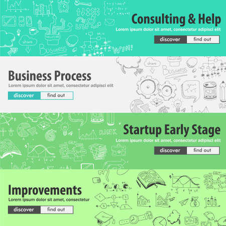Flat design concepts for startups, consulting,  business, finance, management, team work, analysis, strategy and planning, Ideal to use for printed materials, brochures or bannersのイラスト素材