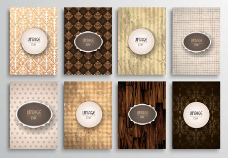 Vintage Styles brochure templates set with Labels. Vintage background to use as frames for advertising. Old dated look.のイラスト素材