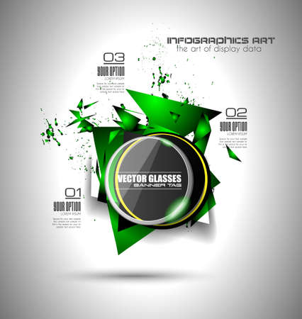 Abstract high tech background with triangula shape explosion effect and a circular glass panel to show your message or title.のイラスト素材