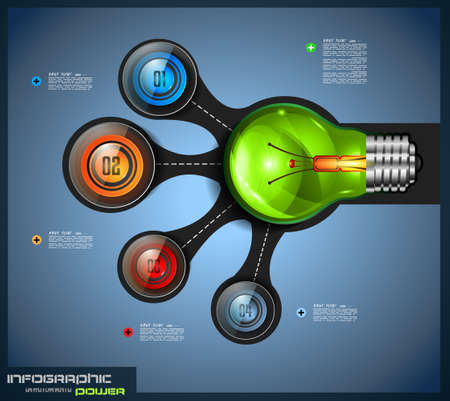 Infographics template with 4 choices layout connected to a Light Bulb. Conceptual design made to chose the best idea or item between 4 choice available.のイラスト素材