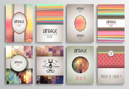 Vintage Styles brochure templates set with Labels. Vintage background to use as frames for advertising. Old dated look.のイラスト素材
