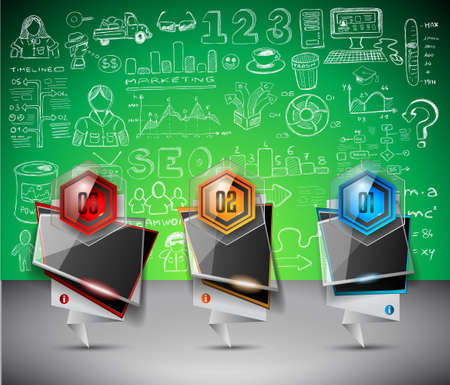 Infographic Abstract template with multiple choices glass buttons with shiny effect.のイラスト素材