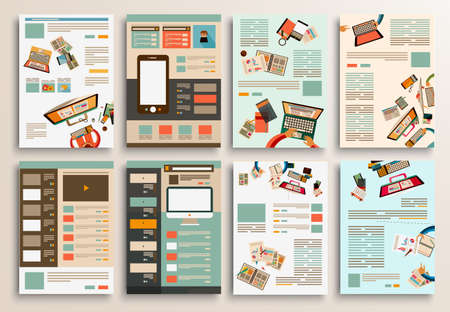 Set of Flyer Design, Web Templates. Brochure Designs, Technology Backgrounds. Mobile Technologies, Infographic ans statistic Concepts and Applications covers.のイラスト素材