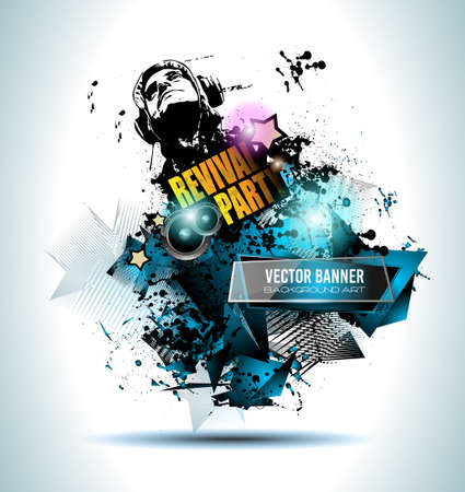 Club Disco Flyer Set with Music Elements and Colorful Scalable backgrounds. A lot of diffente style flyer for your techno, hip hop, electro or metal  music event Posters and advertising printed material.のイラスト素材