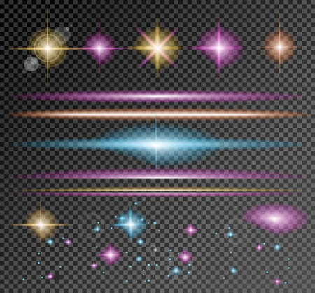 Vector Sparkle Collection with a lot of different Shapes: circolar lightning , point of lights, sparkle bars, cross sparkles. Ready to copy and past on whatever backgroundのイラスト素材