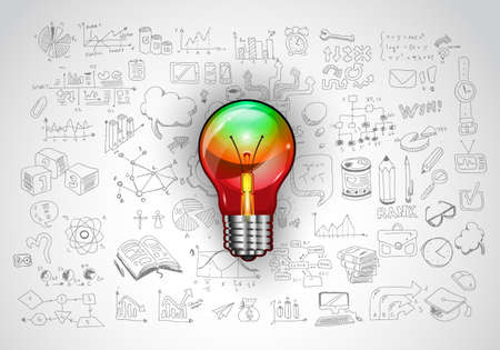 idea concept with light bulb and doodle sketches infographic icons.のイラスト素材