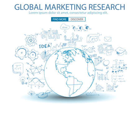 Infographic teamwork and brainstorming with Sketches. A lot of design elements are included: computers, mobile devices, desk supplies, pencil,coffee mug, hand drawn stuff, sheets,documents and so onのイラスト素材