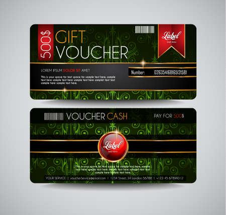 Voucher Gift Card layout template for your promotional design, tickets template, printed gift cards.. Space and fields for text, front and back provided.のイラスト素材