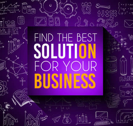 Success in Business conceptual background with a squared panel and a tex message over an infographics hand drawn doodle sketches background.のイラスト素材