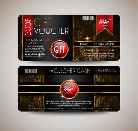 Voucher Gift Card layout template for your promotional design, tickets template, printed gift cards.. Space and fields for text, front and back provided.のイラスト素材