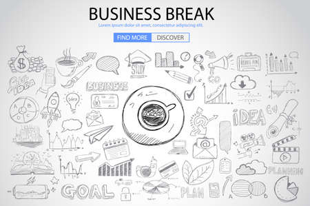 Business Break concept with Doodle design style :finding solution, brainstorming, creative thinking. Modern style illustration for web banners, brochure and flyers.のイラスト素材