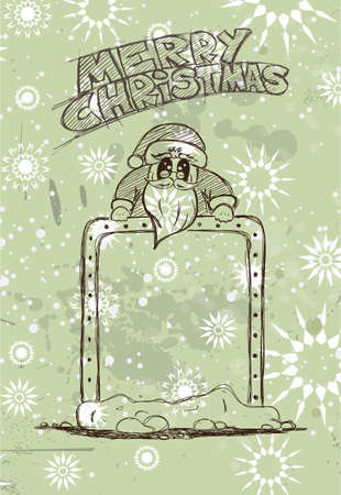Hand Drawn Santa's Panel doodle sketch with Vintage themed background. Ideal for your Chrstmas  Vintage menu or cards.のイラスト素材