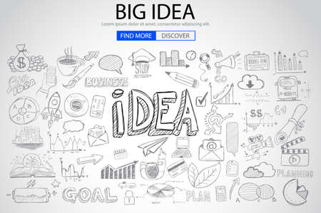 Big Idea  Concept with Doodle design style :finding solution, brainstorming, creative thinking. Modern style illustration for web banners, brochure and flyers.のイラスト素材