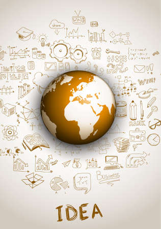 Idea concept with 3D Earth Globe and doodle sketches infographic background .のイラスト素材