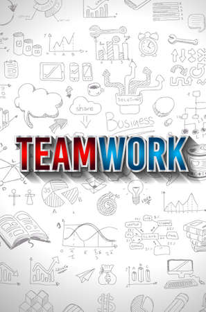 Business TeamWork Concept with Doodle design style :finding solution, brainstorming, creative thinking. Modern style illustration for web banners, brochure and flyers.のイラスト素材