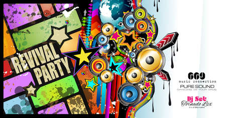 Club Disco Flyer template with Music Elements , Colorful Scalable backgrounds and space for Text. Ideal for Dancing Event posters or for printed promotional materials.のイラスト素材
