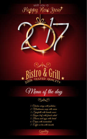 2017 Happy New Year Restaurant Menu Template Background for Seasonal Dinner Event, Parties Flyer, Lunch Event Invitations, Xmas Cards and so on.のイラスト素材