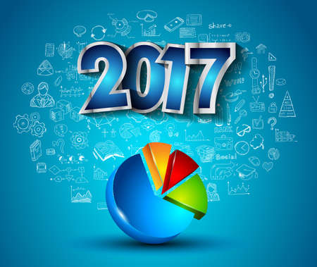 2017 New Year Infographic and Business Plan Background for your Flyers and Greetings Card with Hand Crawn Business and infographic sketches.のイラスト素材