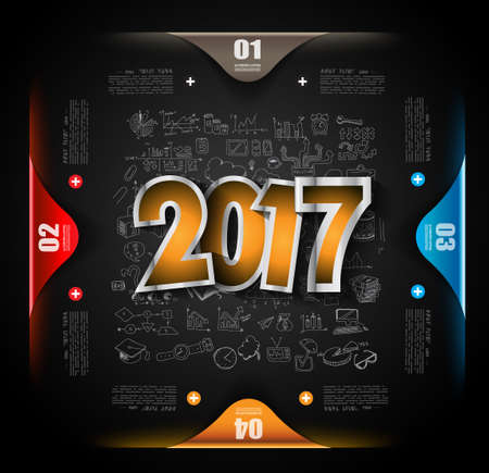 2017 New Year Infographic and Business Plan Background for your Flyers and Hand Drawn Business and infographic sketches.のイラスト素材