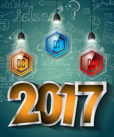 2017 New Year Infographic and Business Plan Background for your Flyers and Hand Drawn Business and...