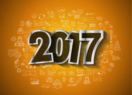 2017 New Year Infographic and Business Plan Background for your and Hand Drawn Business and infographic sketches.のイラスト素材