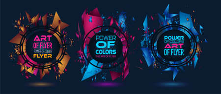 Futuristic Frame Art Design with Abstract shapes and drops of colors behind the space for text. Modern Artistic flyer or party thai background.のイラスト素材