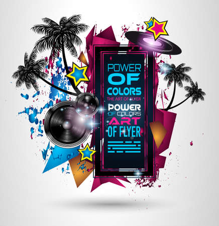 Disco Dance Art Design Poster with Abstract shapes and drops of colors behind the space for text. Modern Artistic flyer or party thai background.のイラスト素材