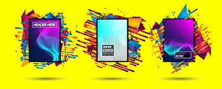 Futuristic Frame Art Design with Abstract shapes and drops of colors behind the space for text. Modern Artistic flyer or party time background.のイラスト素材