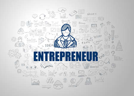 Entrepreneur concept with Business Doodle design style: online courses, sales and offers, best practice.のイラスト素材