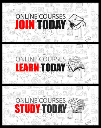 Online Courses concept with Business Doodle design style: interactive studies, best books ,top resources.のイラスト素材