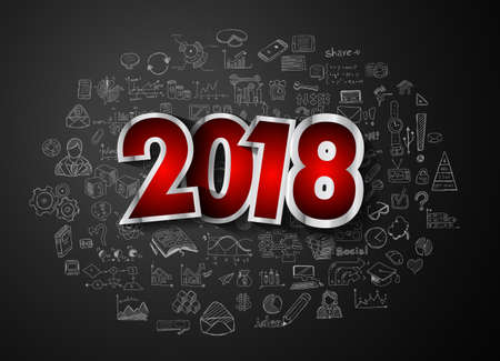 2018 New Year Infographic and Business Plan Background with hand drawn sketch graphics.