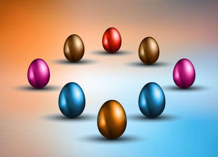 Original Easter design template with glossy 3D egg with shadows and gradient mesh backgroundのイラスト素材