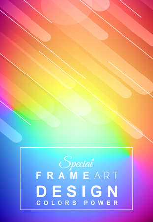 Abstract Geometric colorful background with high saturated gradients and different geometrical shape with frame template. Cover or Flyer layout with free space for text.のイラスト素材