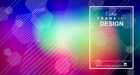 Abstract Geometric colorful background with high saturated gradients and different geometrical shape with frame template. Cover or Flyer layout with free space for text.のイラスト素材