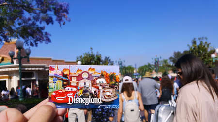 Cars Ticket to California Adventure Disney Park, Anaheim, California, United States. People going to the famous amusement park in sunny California.のeditorial素材
