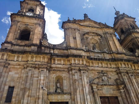 Detailed view of the Primatial Cathedral of Bogota, a Roman Catholic cathedral located in city downtownのeditorial素材