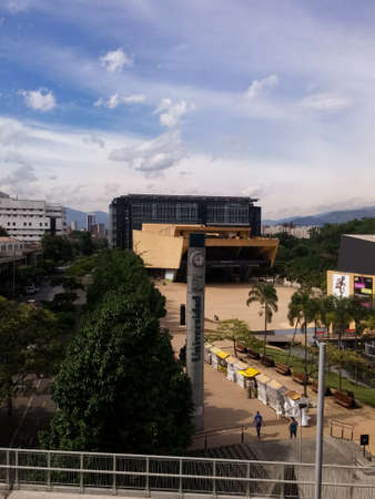 View of a public square in Medellin, Colombia. Park of Desires, House of Music, Planetarium, Metro...