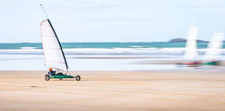 Sand yachting on the beach of Penthievre (Morbihan)の写真素材