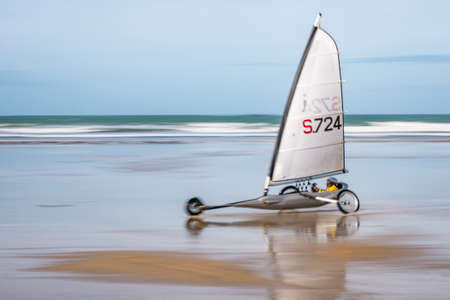 Sand yachting on the beach of Penthievre (Morbihan)の写真素材